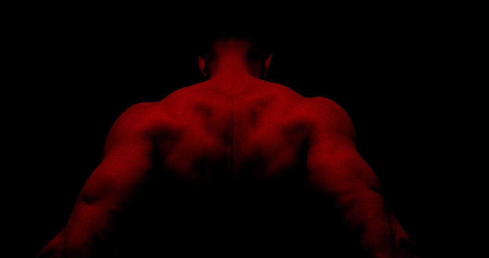 Back muscles in silhouette, red rim light