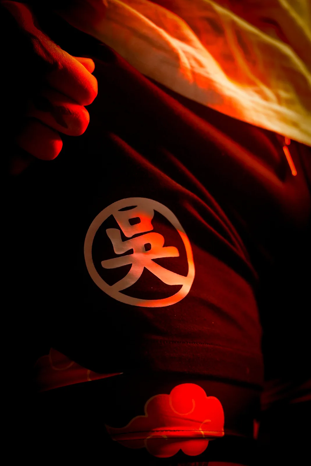 Branded jersey detail under red light